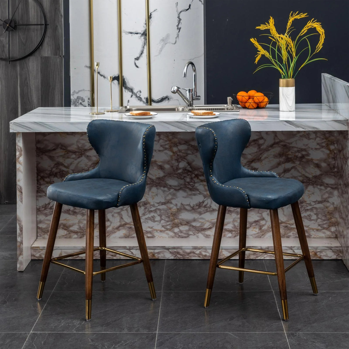 Yellow Faux Leather Counter Stool Set of 2 M8161