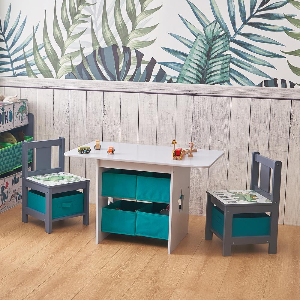 White Blue Gray Engineered Wood Table and Chair Set O51778