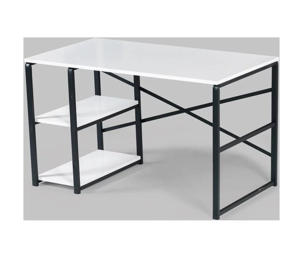 Black Metal Frame Wooden Top 2 Shelves Writing and Computer Desk J82208