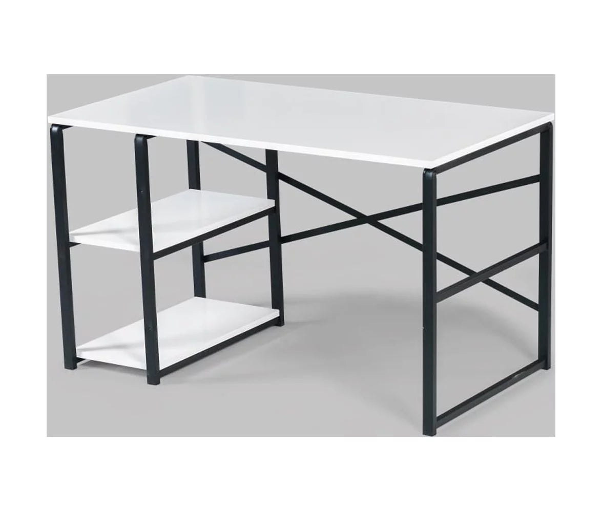 Black Metal Frame Wooden Top 2 Shelves Writing and Computer Desk J82208