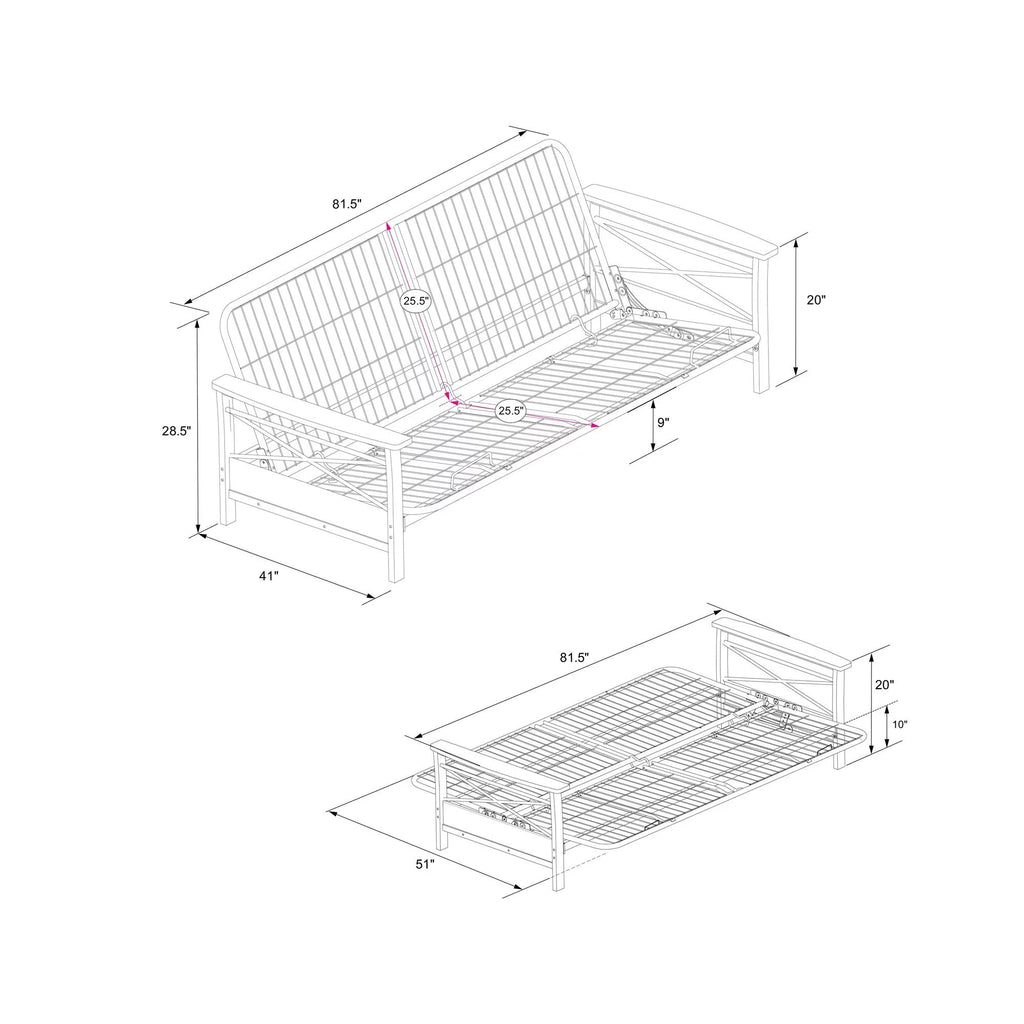 Full Size Metal Futon Frame with Espresso Wood Armrests X93379