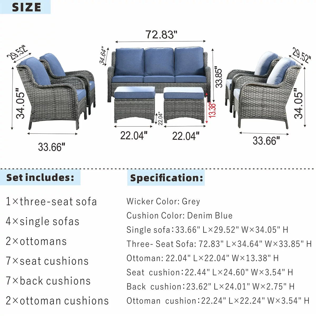 7 Pieces Wicker Rattan Sectional Sofa Z221