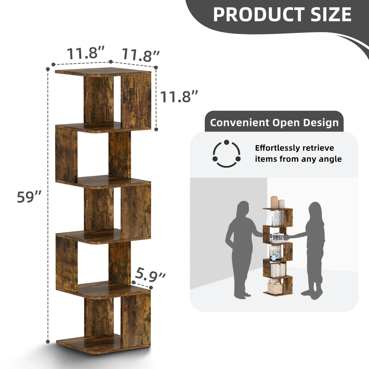 6 Tier Narrow Bookshelf Brown M548013