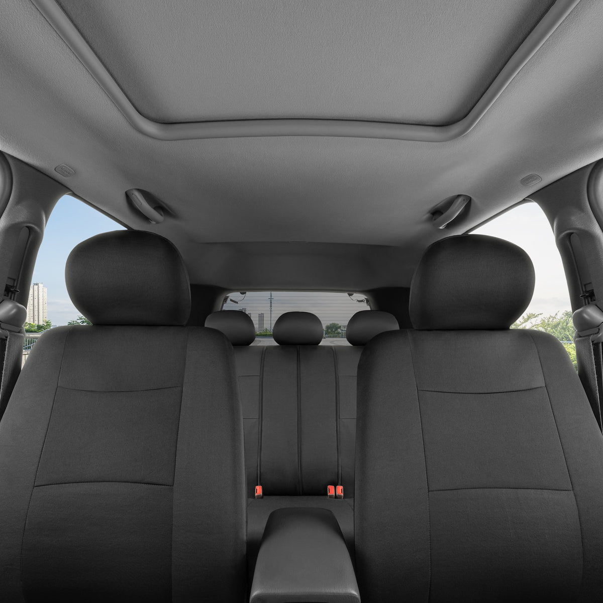 Solid Black Car Seat Covers Full Set with Steering Wheel Cover & Seat Belt Pads N416158