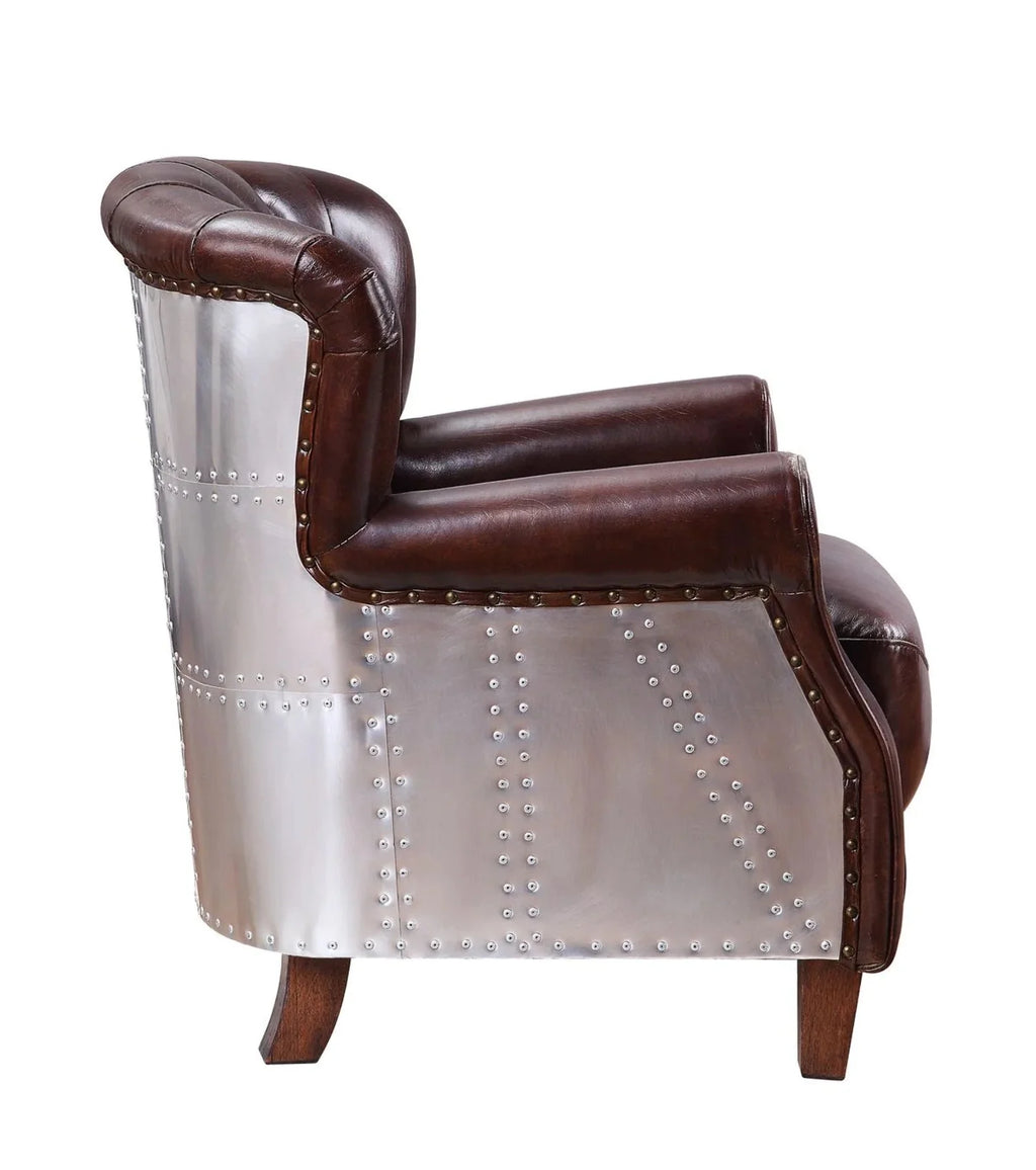Vintage Brown & Aluminum Accent Chair L1246