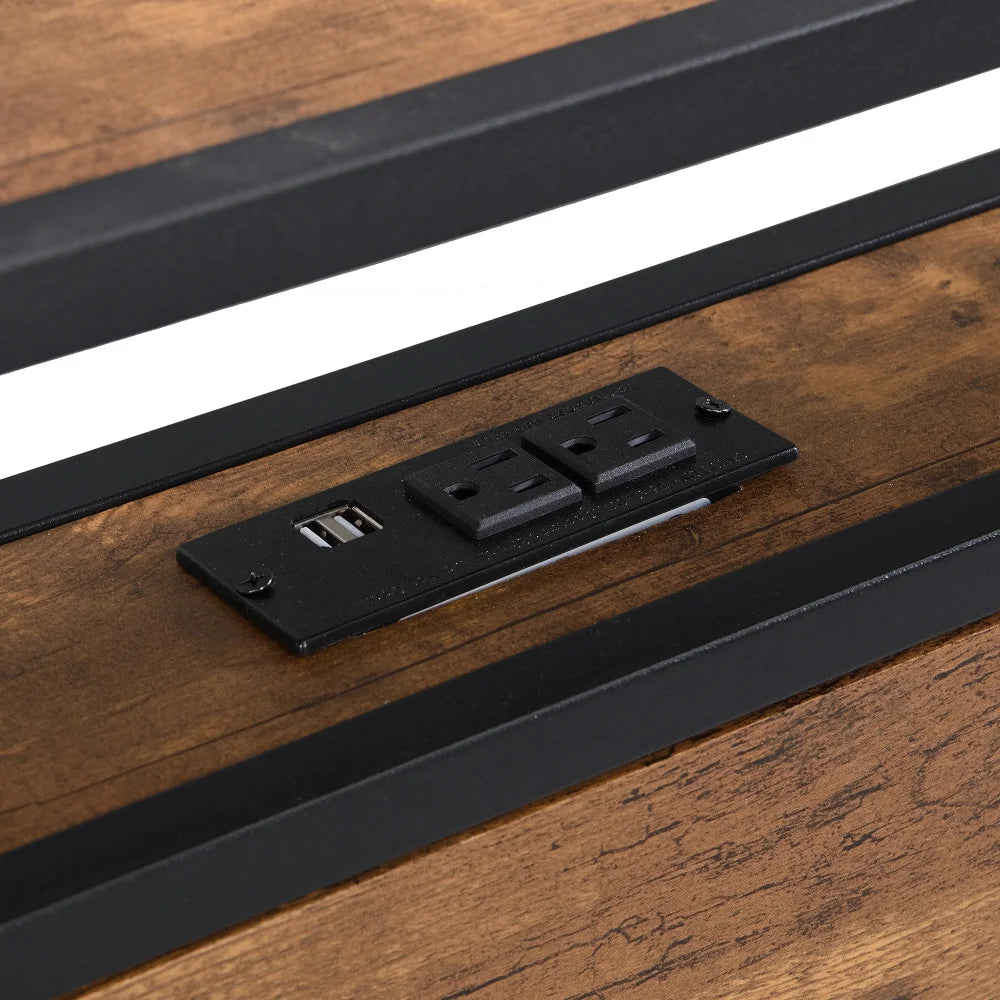 Queen Size Platform Bed with LED Lights and USB Ports E58904