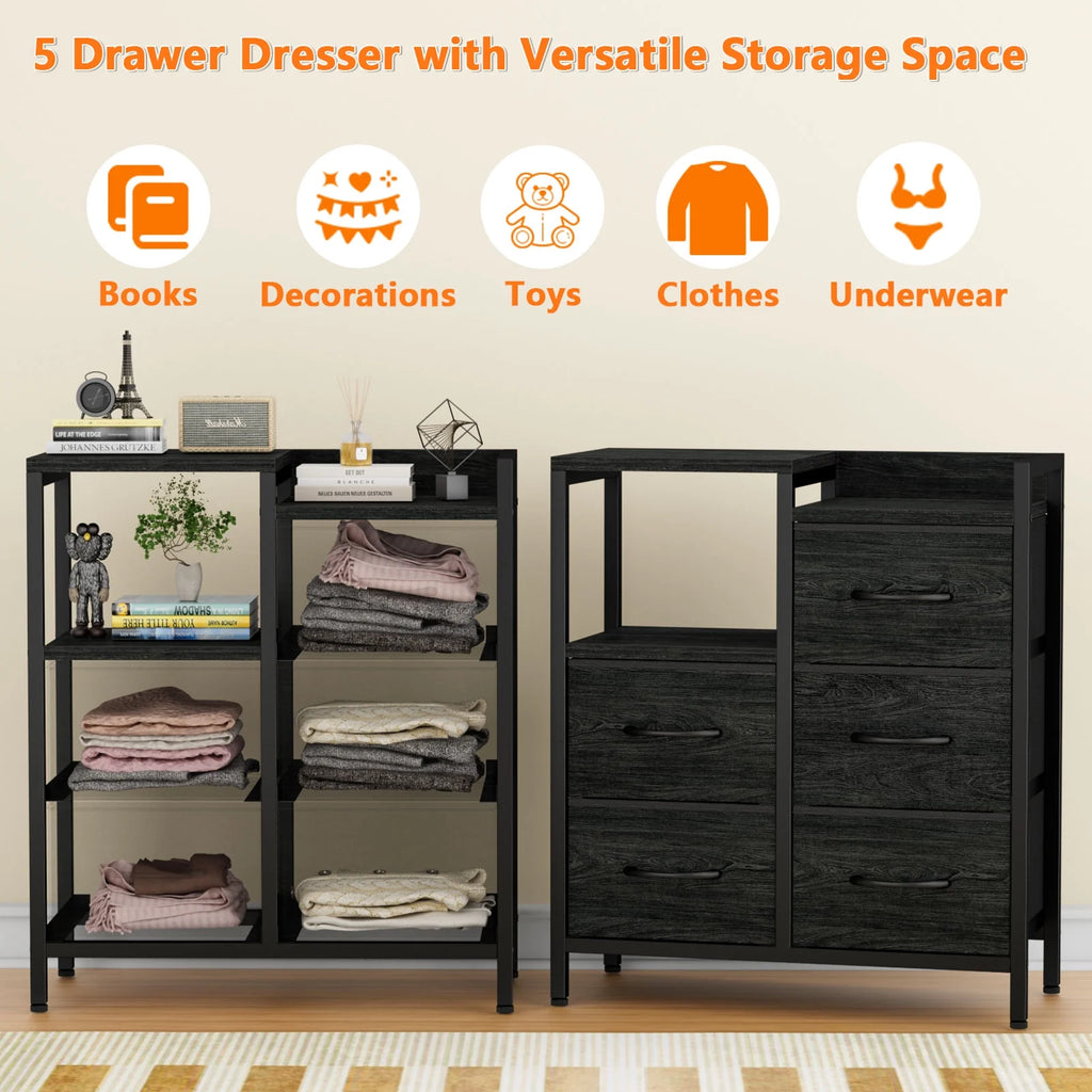 5 Fabric Drawers Rustic Brown Dresser E2046