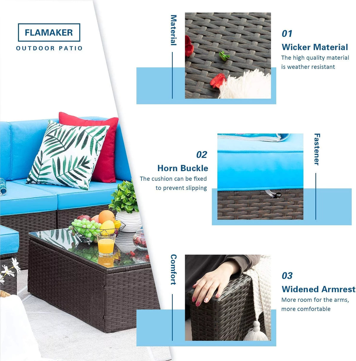 6 Pieces Patio Furniture Set with Cushion and Table G489735