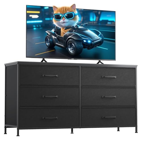 Black 6 Drawer Fabric Dresser S30861