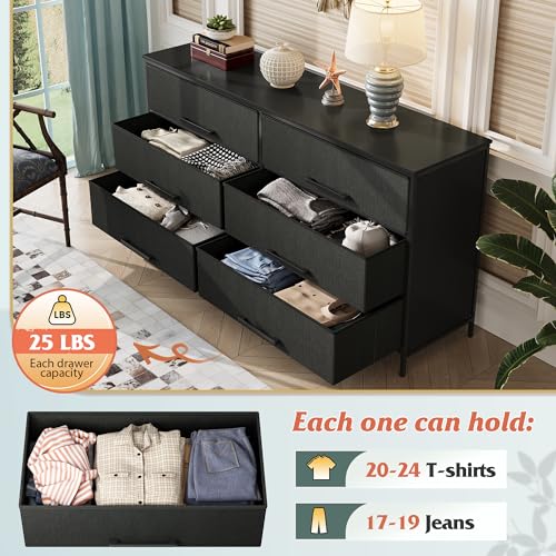 Black 6 Drawer Fabric Dresser S30861