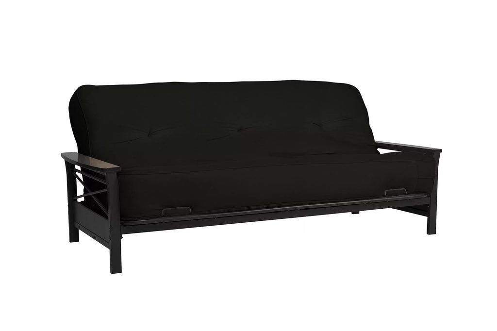 Full Size Metal Futon Frame with Espresso Wood Armrests X93379