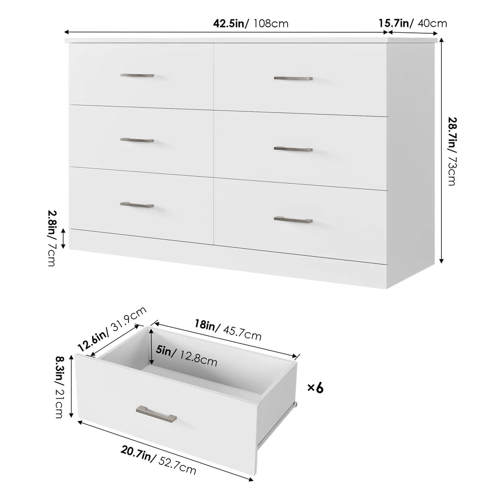 White 6 Drawer Wood Dresser P19680
