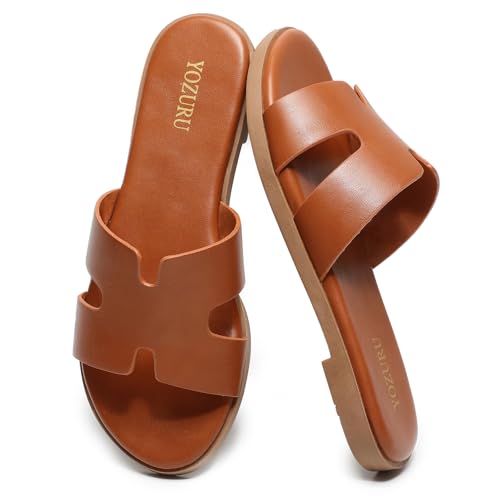 Womens Open Toe Slip on Leather Sandals Q689