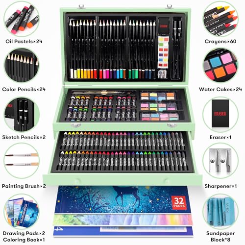150-Pack Wooden Art Set with Sketch Pads and Coloring Book Y7813