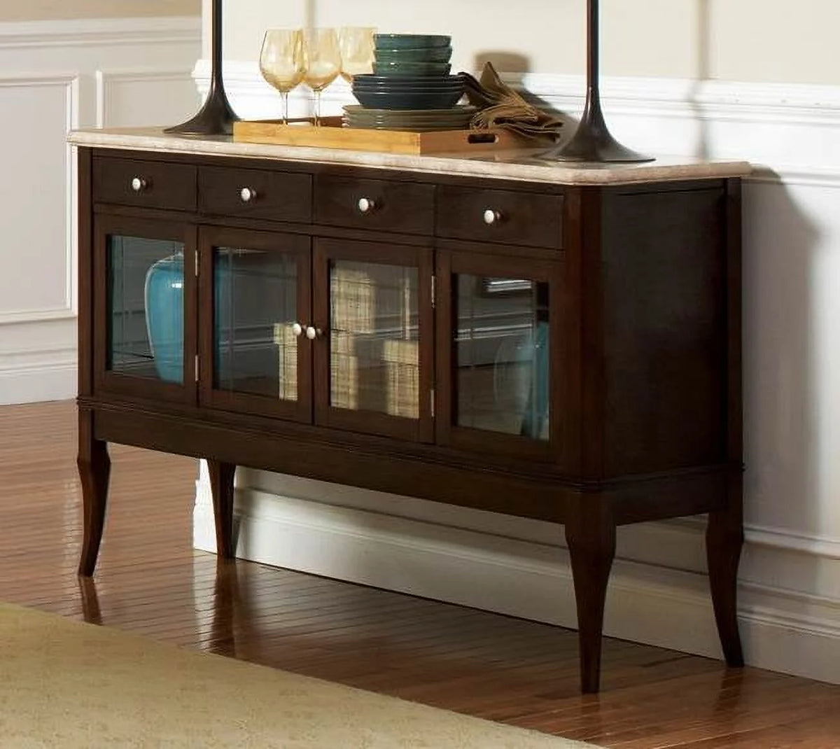 Dark Cherry Marble Top Sideboard Z2561