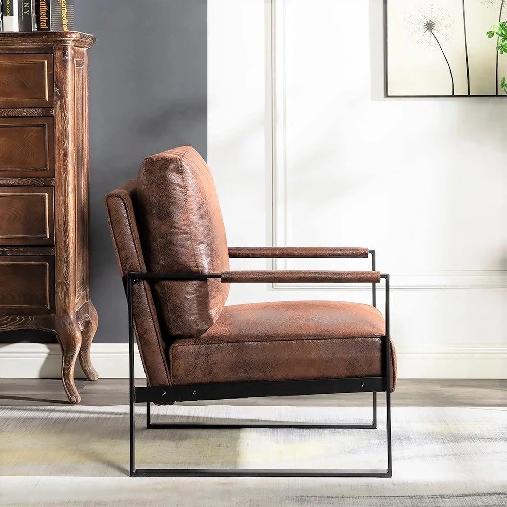 Brown PU Microfiber Upholstery Metal Arms Chair B920462