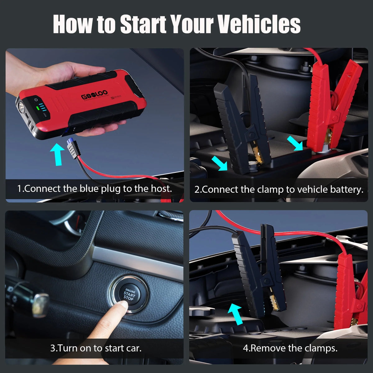 4500A Peak 12V Car Battery Jump Starter with USB Quick Charge D12189