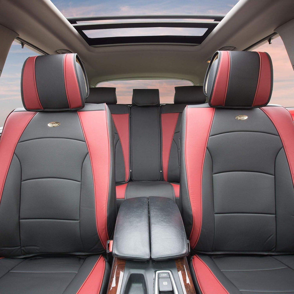 Faux Leather Full Set Car Seat Covers Blue/Black E73075