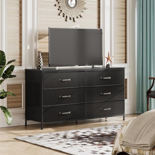 Black 6 Drawer Fabric Dresser S30861