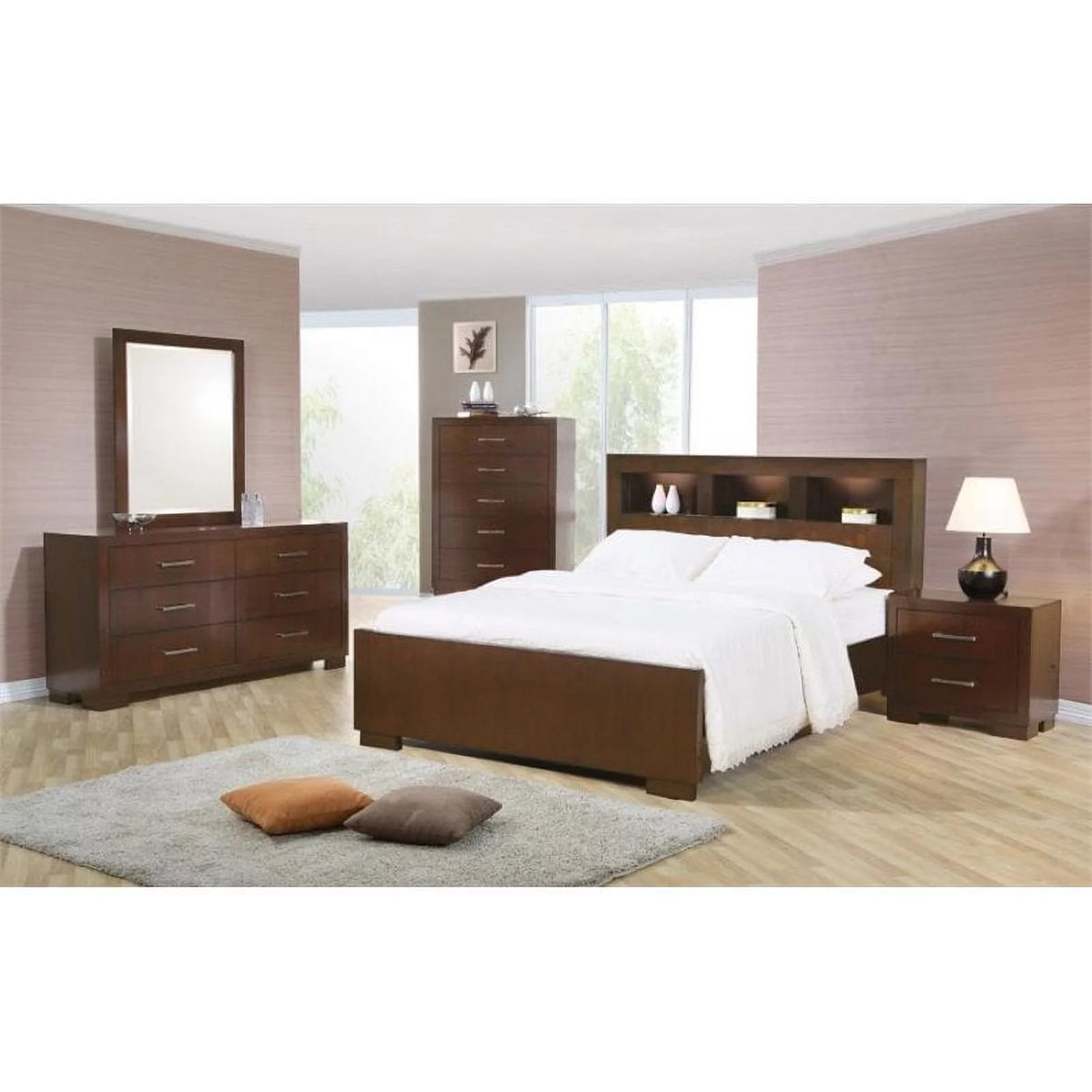 Cappuccino Bedroom Set with Bookcase Headboard Y66367