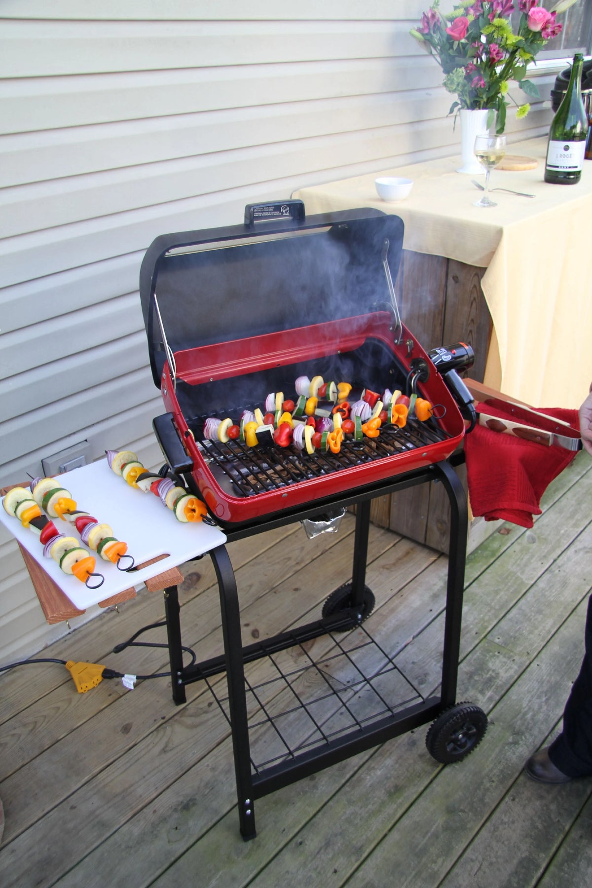 Portable Electric Cart Grill with Two Folding Tables, Red X61112