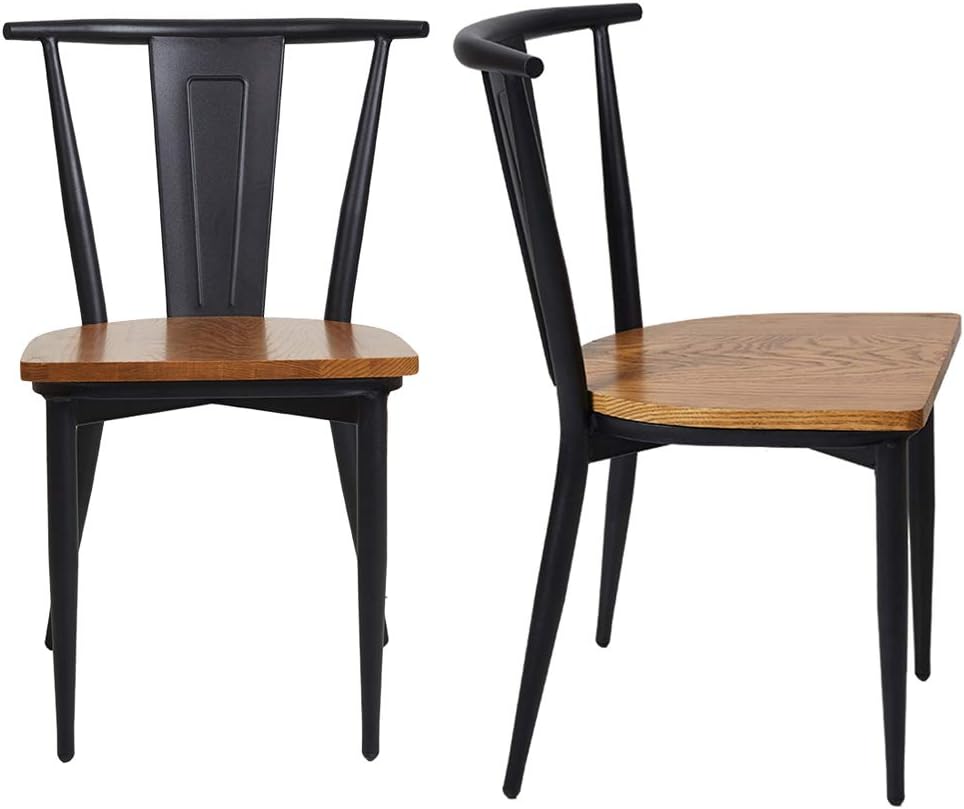 Set of 2 Metal Dining Chair with Wood Seat S706
