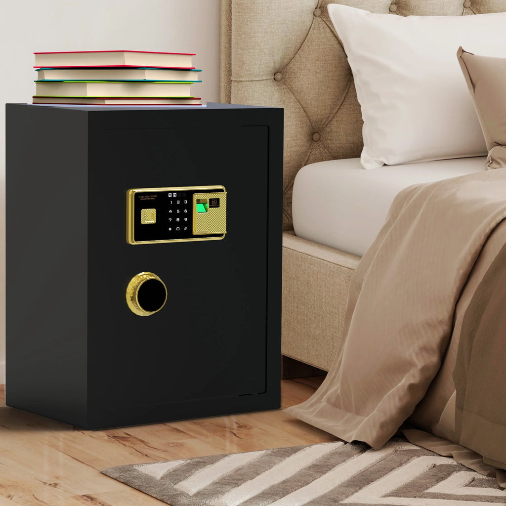 Large Black Fingerprint Safe Box with Digital Keypad and Adjustable Shelves P79716