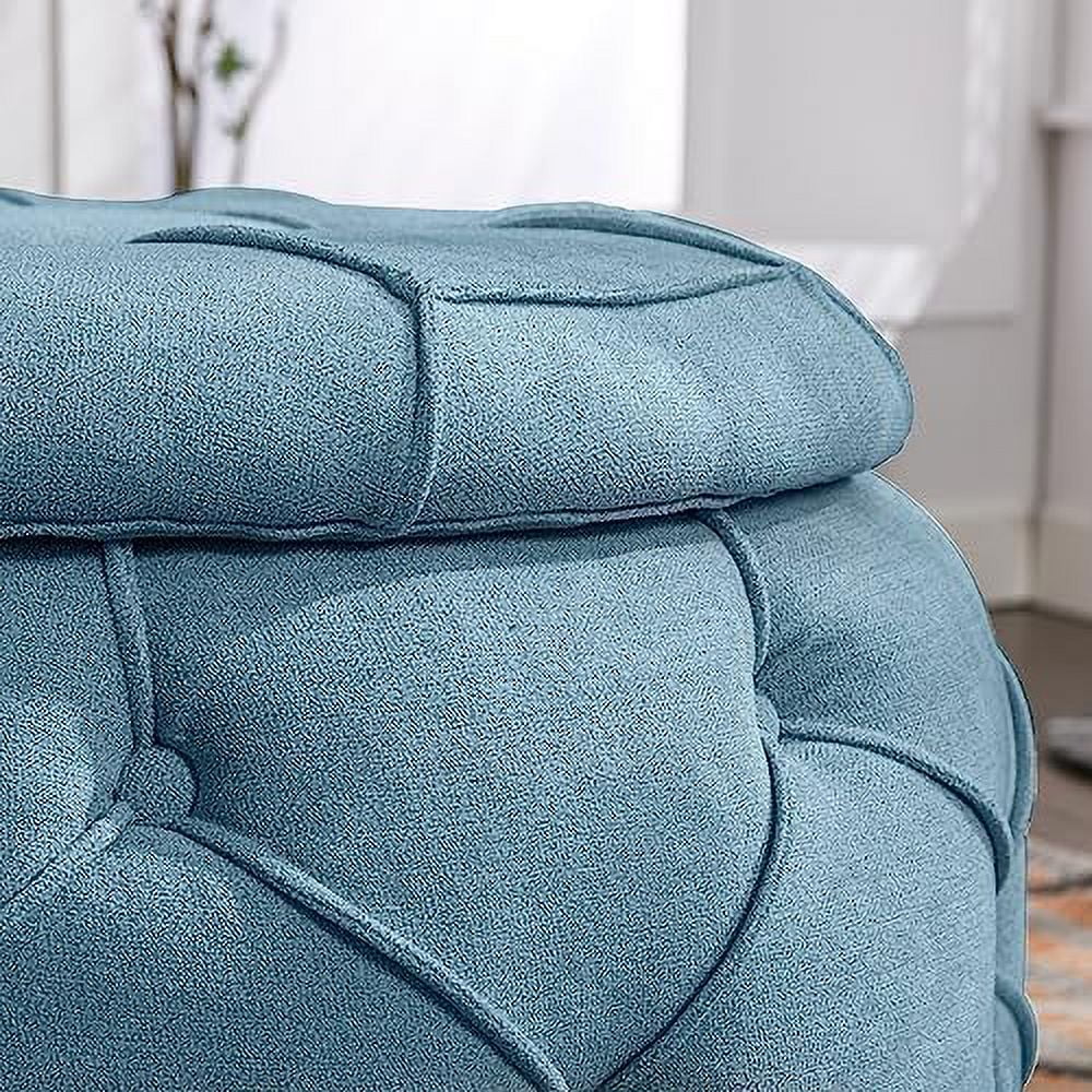 Blue Woven Round Tufted Ottoman T217