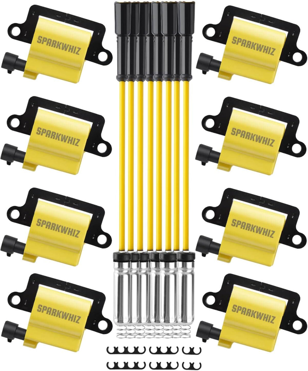 Square Ignition Coil Pack of 8 with 8mm Spark Plug Wires D9596