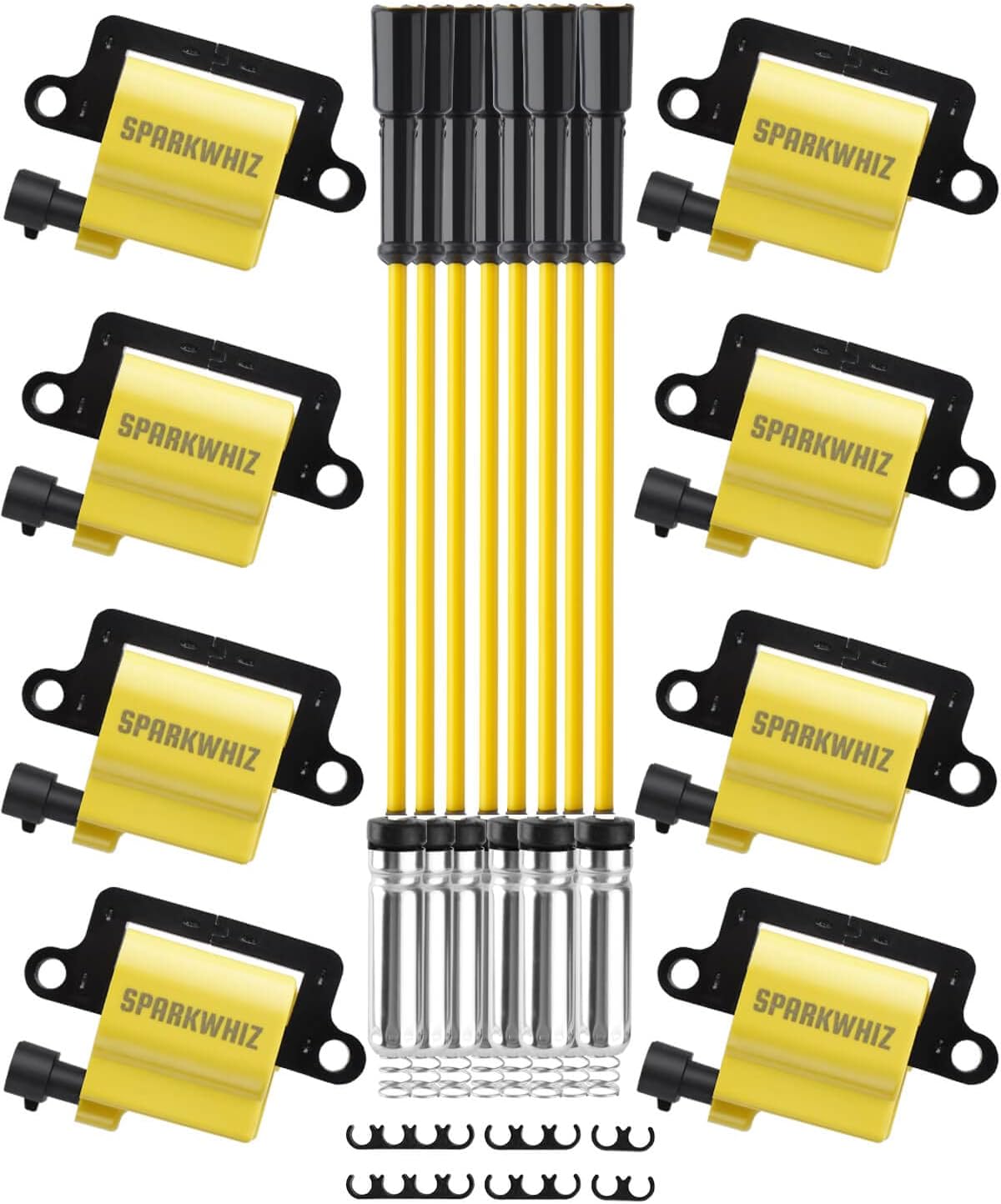 Square Ignition Coil Pack of 8 with 8mm Spark Plug Wires D9596