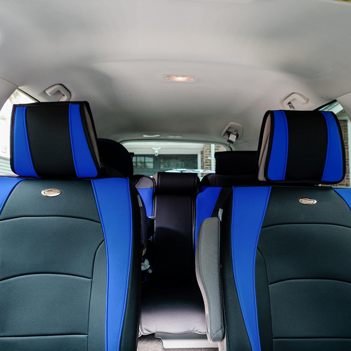 Faux Leather Full Set Car Seat Covers Blue/Black E73075