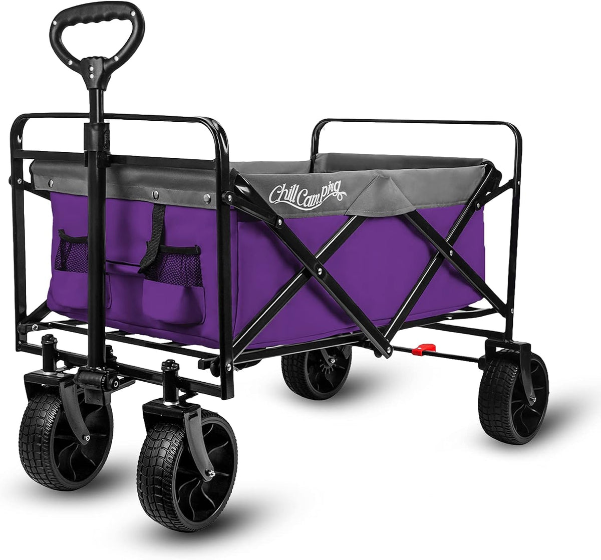 Collapsible Folding Beach Wagon Cart with Big Rubber Wheels and Brake, Purple Z75956
