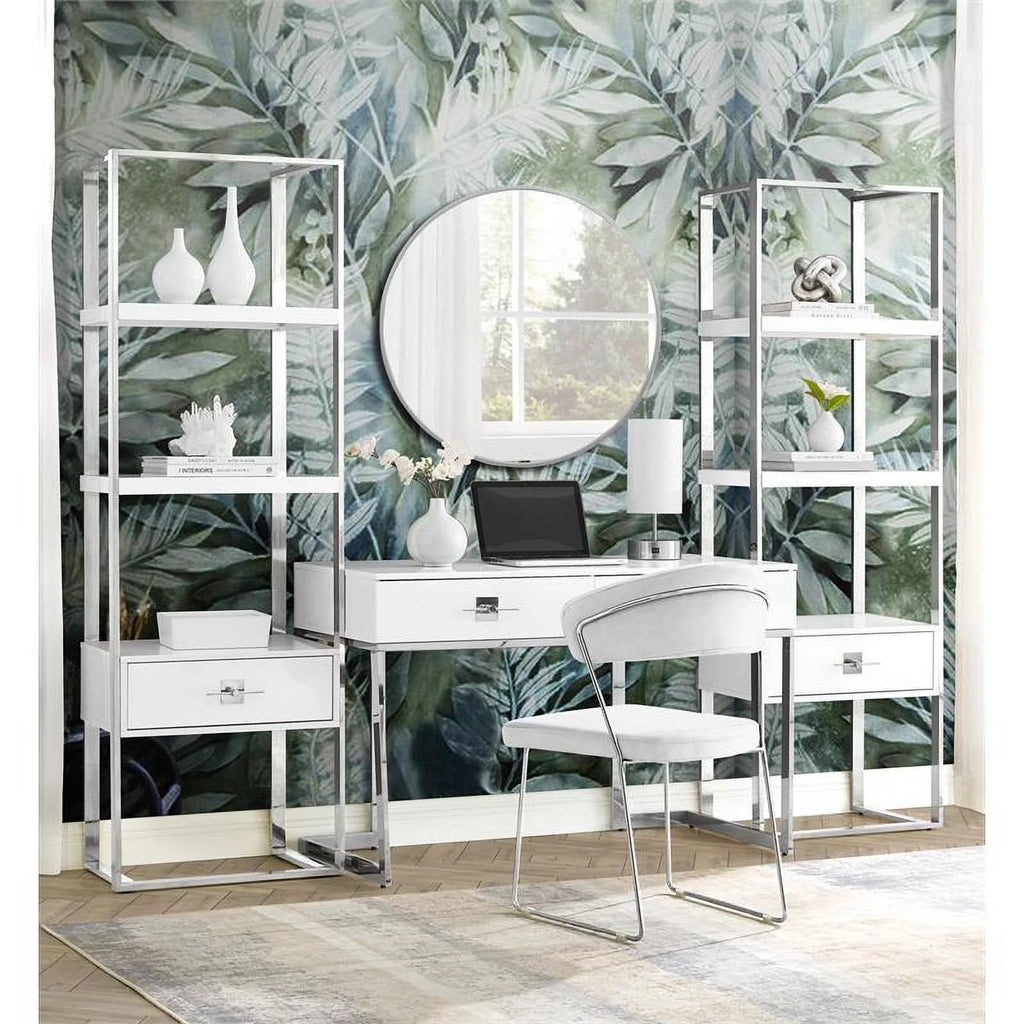 White 2-Drawers Stainless Steel Base Bedroom Vanity F4553