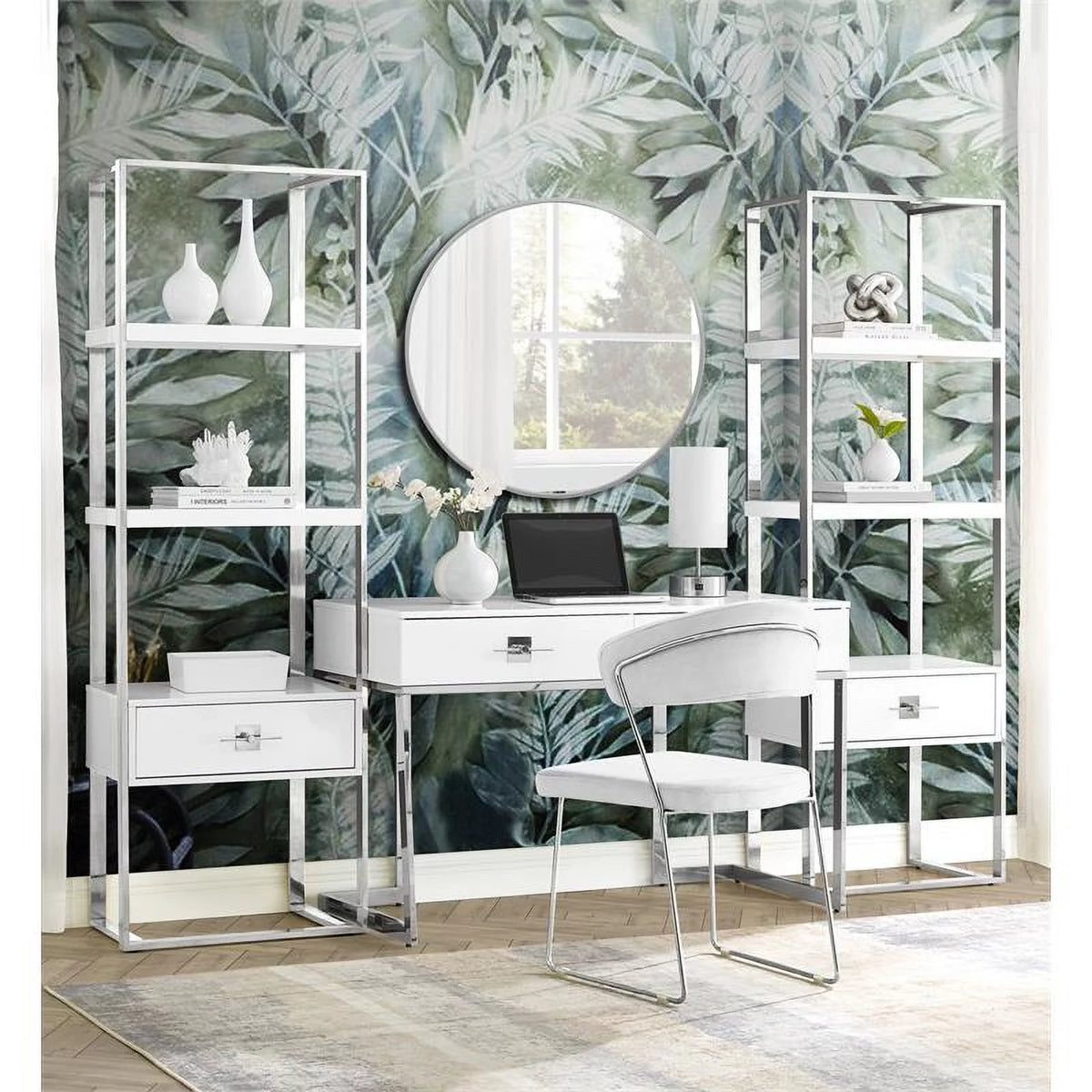 White 2-Drawers Stainless Steel Base Bedroom Vanity F4553