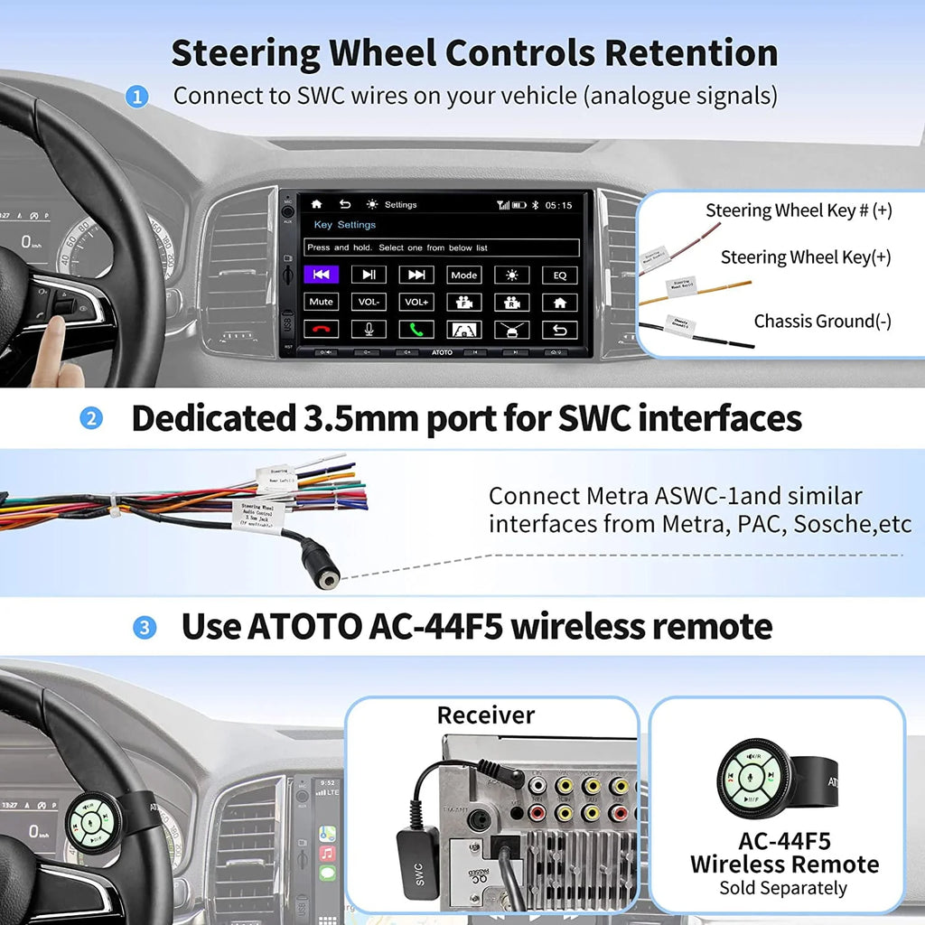 Double Din Car Stereo with Wireless Apple Carplay & Android Auto W50790