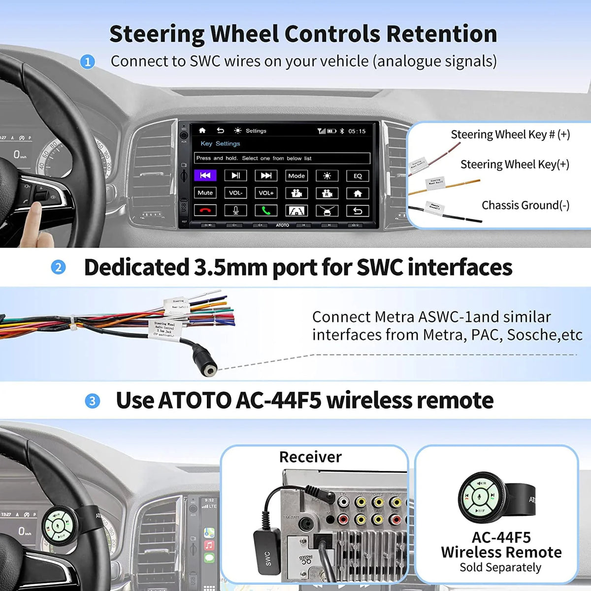 Double Din Car Stereo with Wireless Apple Carplay & Android Auto W50790