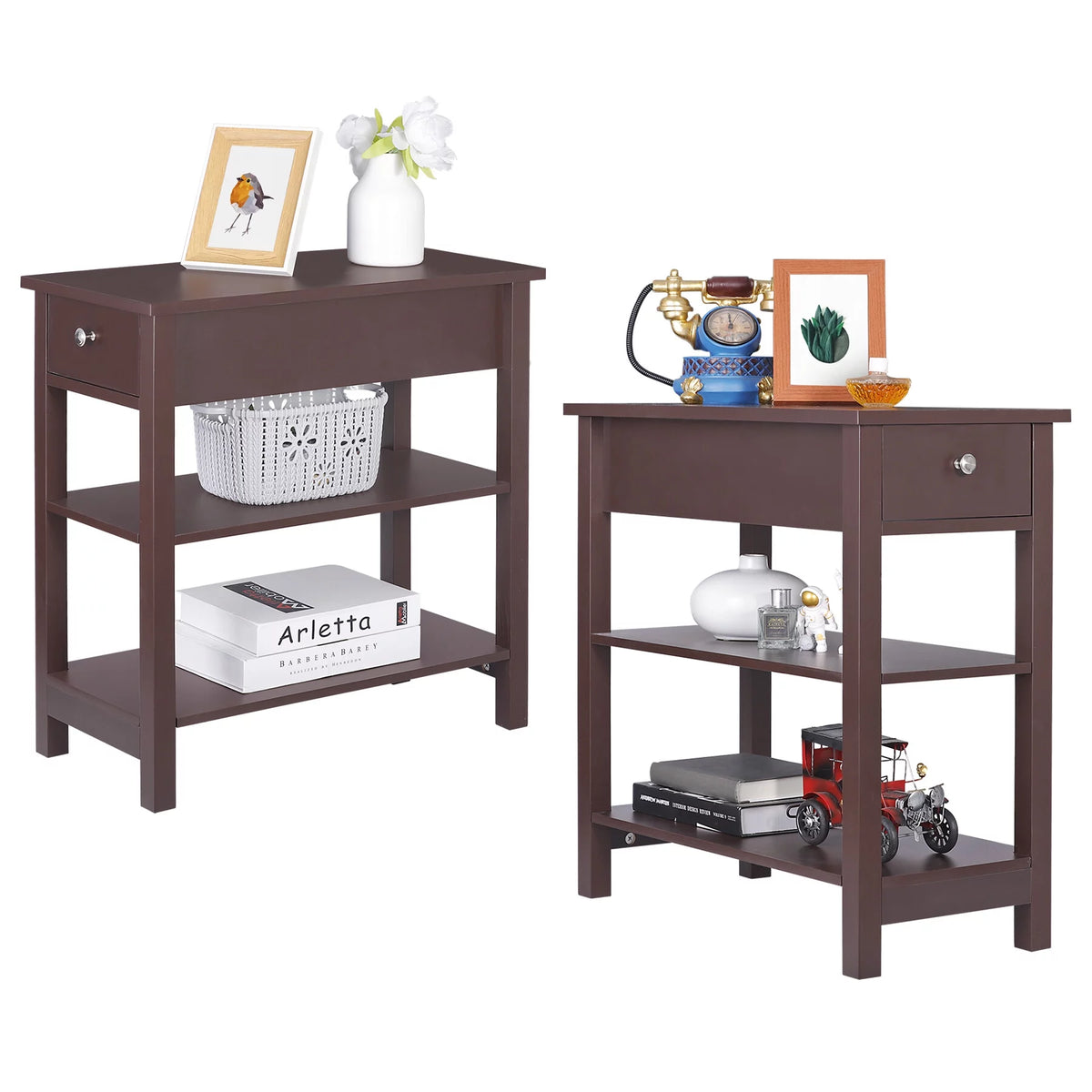 Set of 2 3-Tier Brown Side Table E647060