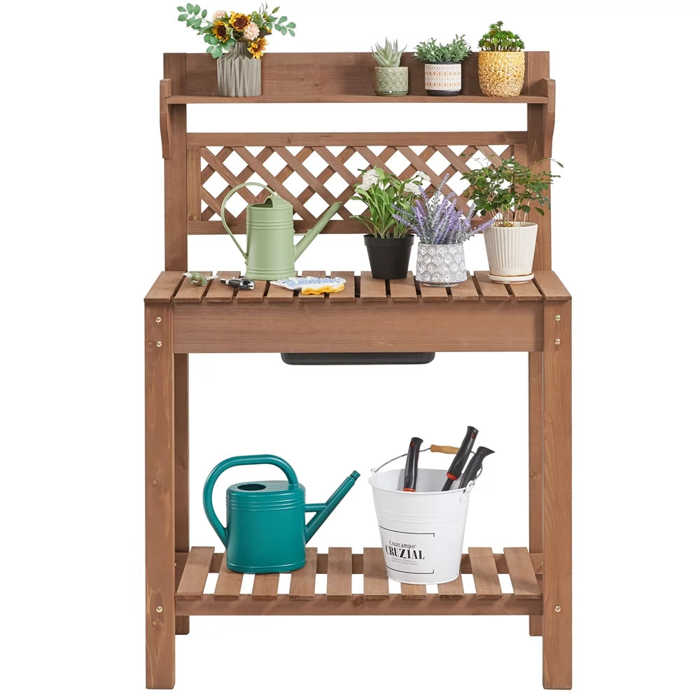 Wooden Potting Bench with Sliding Tabletop X660