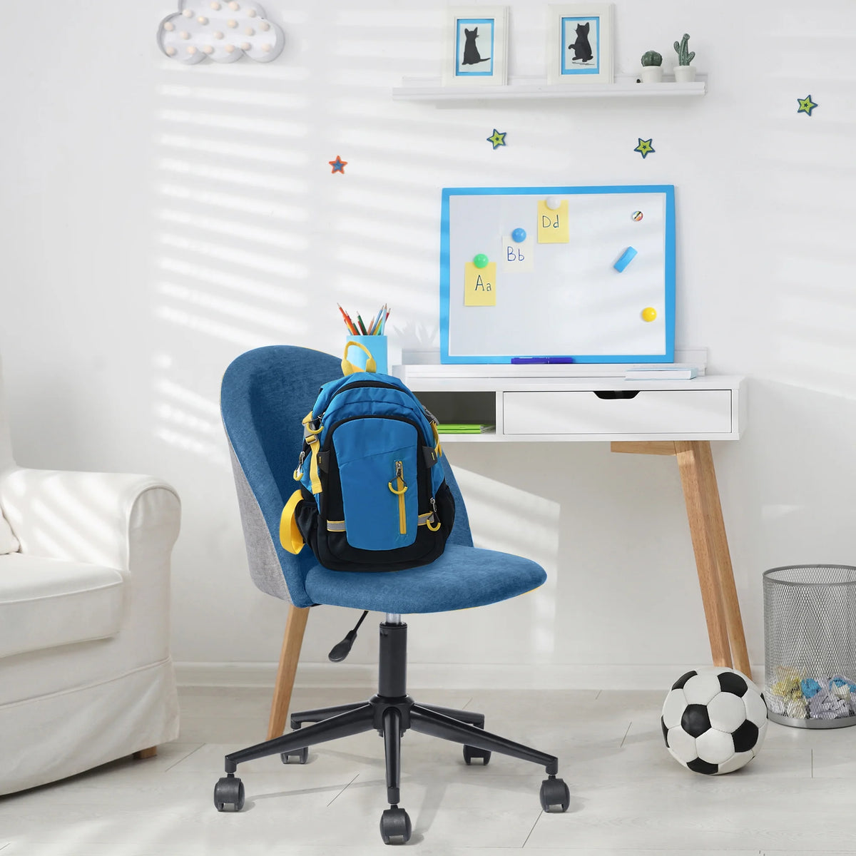 Blue Adjustable Swivel Fabric Upholstered Armless Task Chair S2979