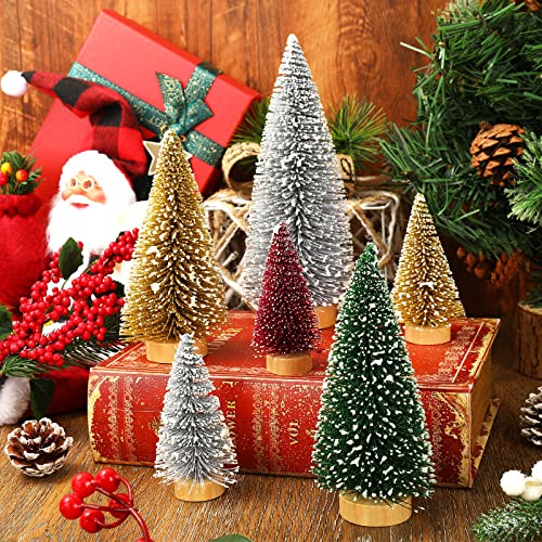 16 Pcs Artificial Mini Christmas Tree with Wood Base S808408