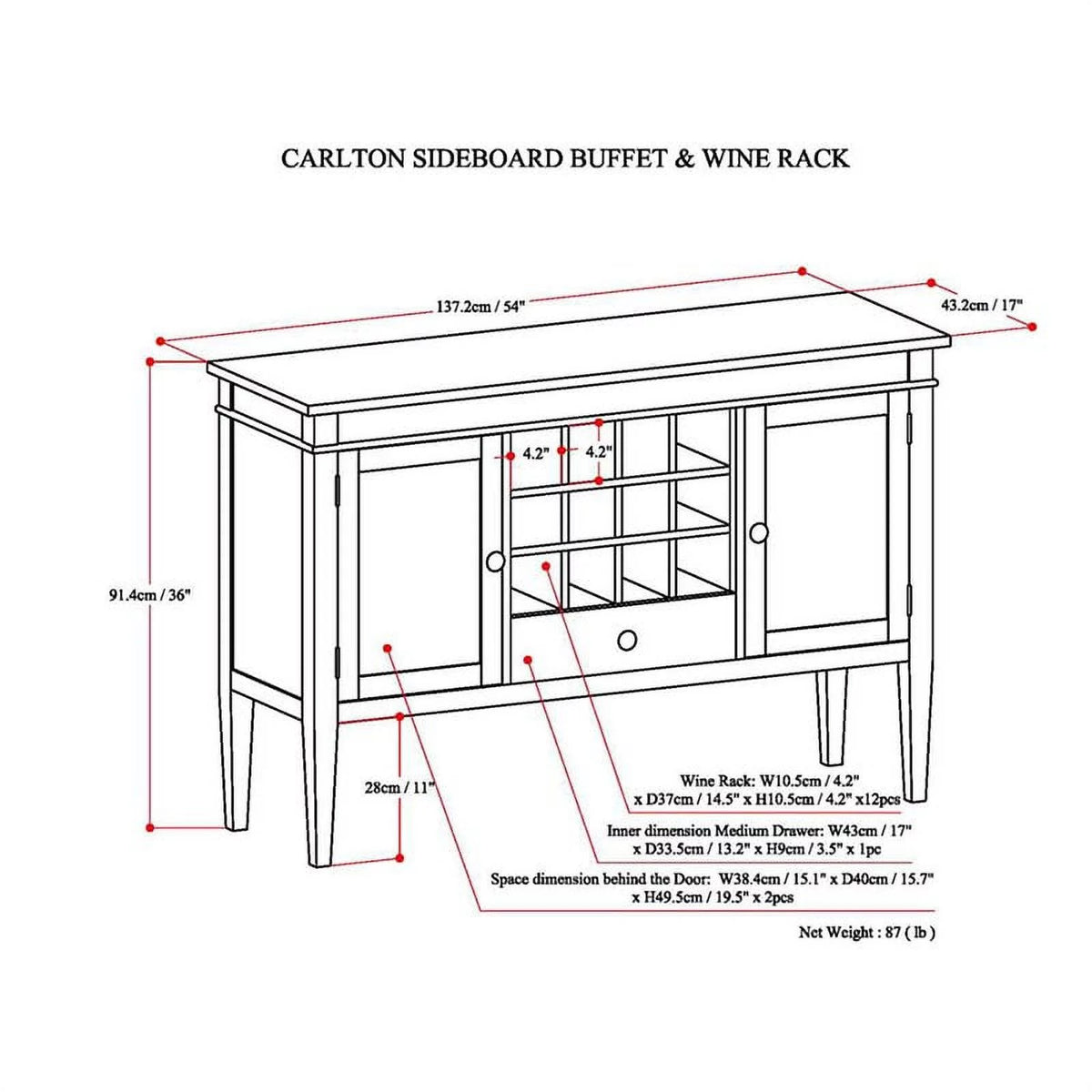 Brown Wood Sideboard Buffet Credenza and Wine Rack V5931