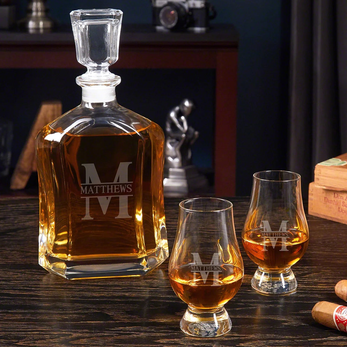 Engraved Whiskey Decanter Set with Glasses O661