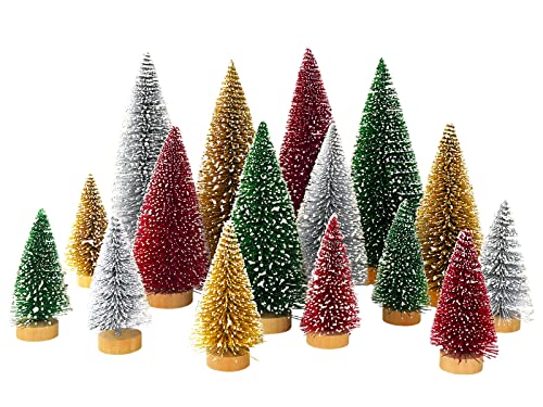 16 Pcs Artificial Mini Christmas Tree with Wood Base S808408