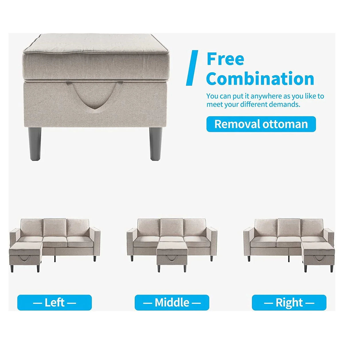 Convertible Sectional Sofa Couch with Storage Ottoman H5345