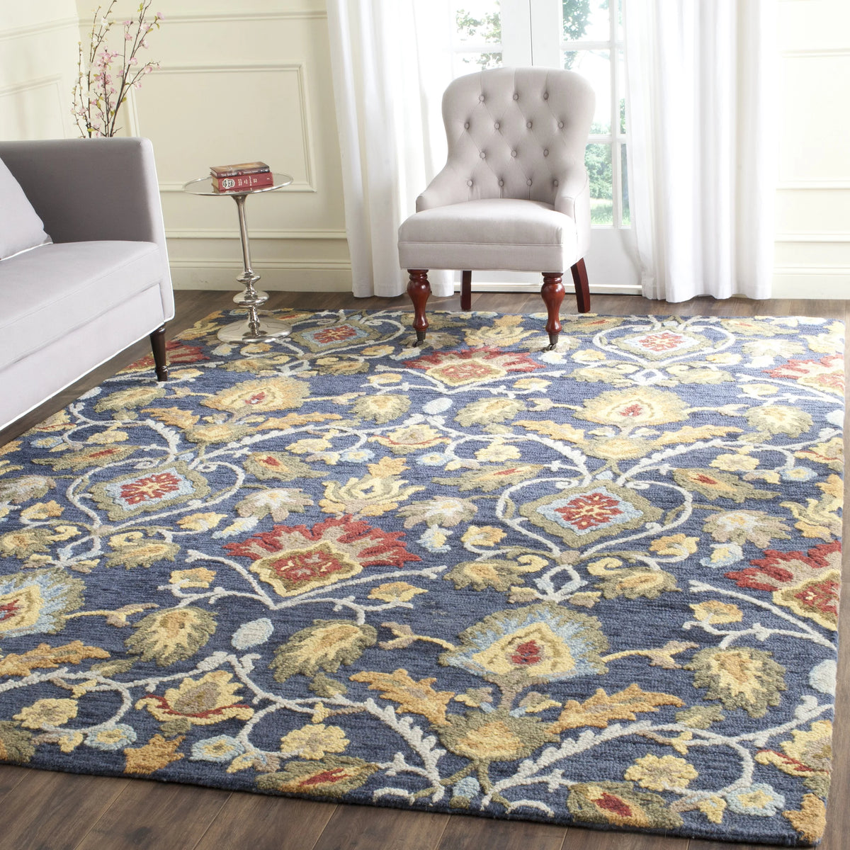 Navy Multi Floral Wool Area Rug 11' x 15' N7431