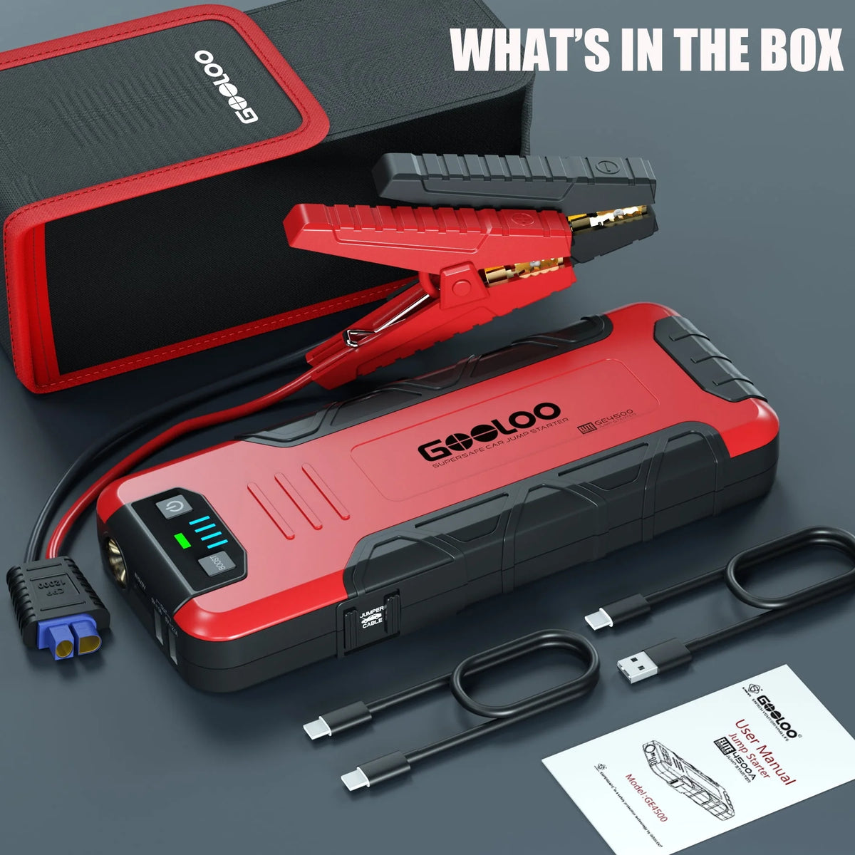 4500A Peak 12V Car Battery Jump Starter with USB Quick Charge D12189