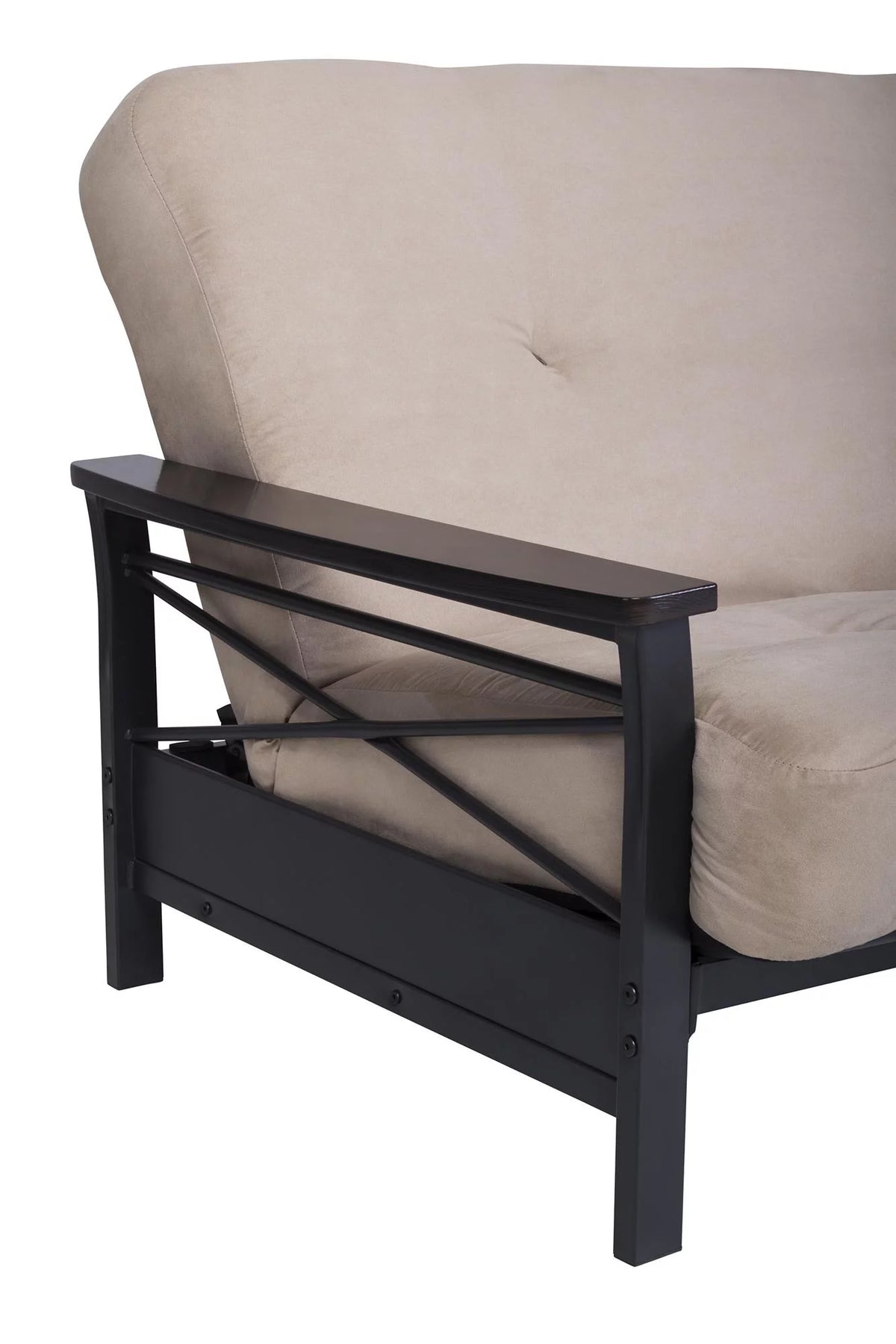 Full Size Metal Futon Frame with Espresso Wood Armrests X93379
