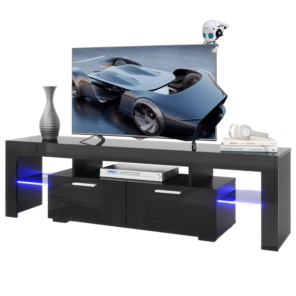 White High Gloss TV Stand with LED Light and Storage Drawers I4537