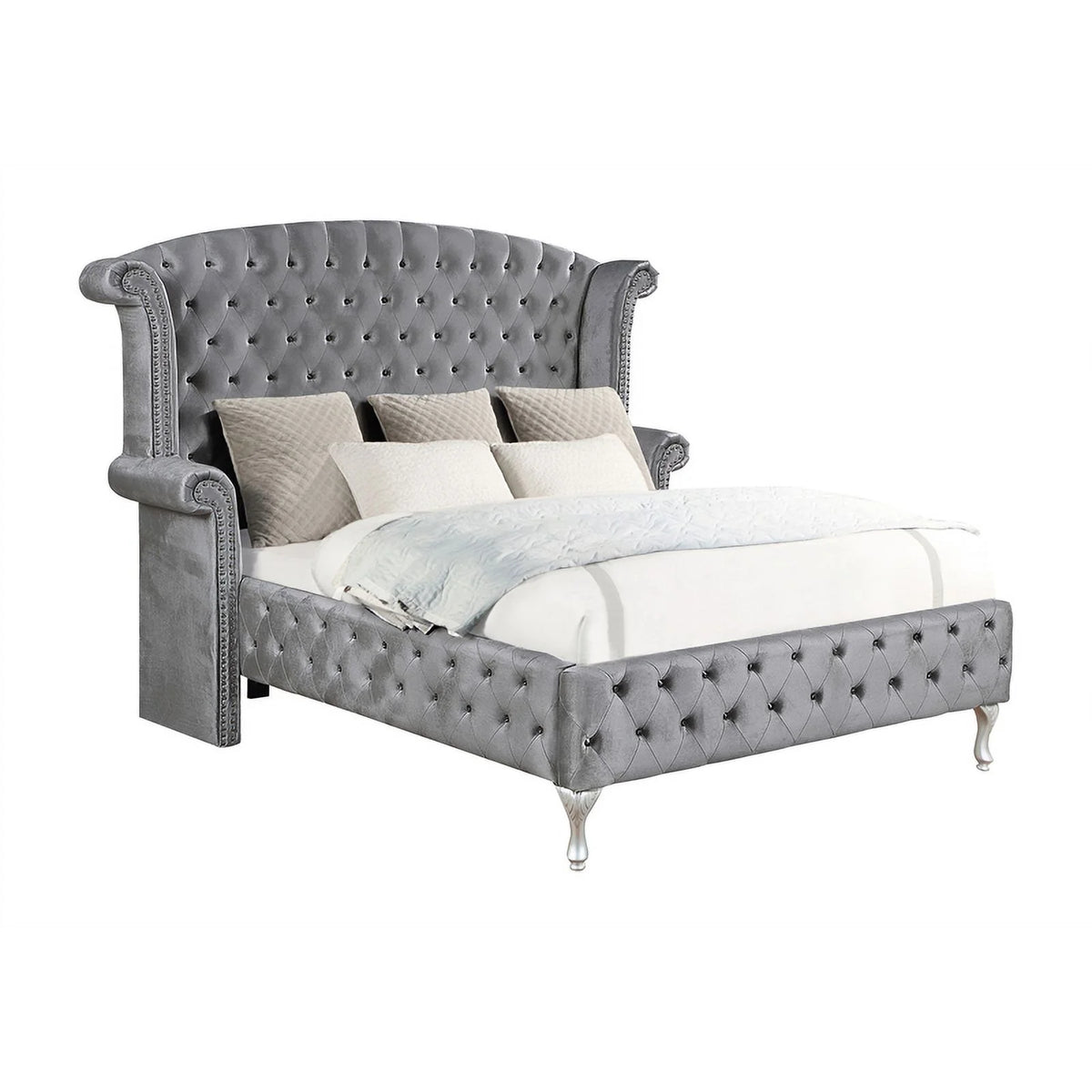 Queen Velvet Upholstered 4-piece Bedroom Set V4785