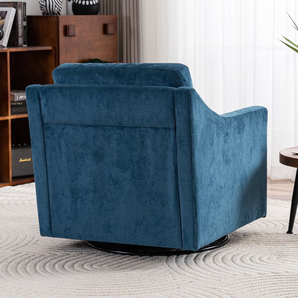 Navy Blue Linen Fabric Swivel Accent Chair T68812